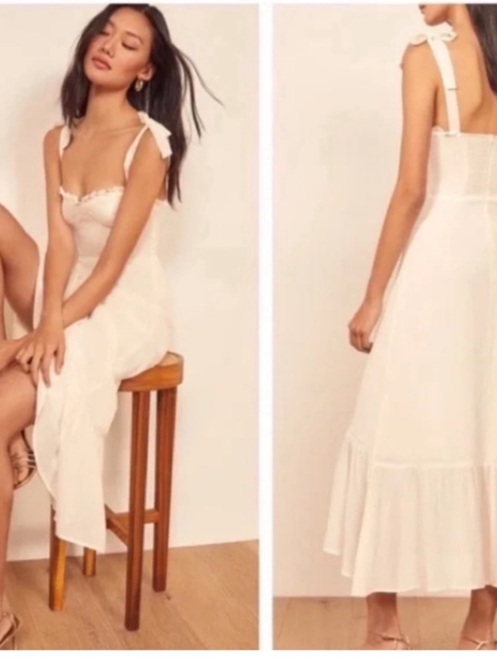 Reformation Reformation Nikita  Elegant Cream Tie-Shoulder Midi Dress Sz 14